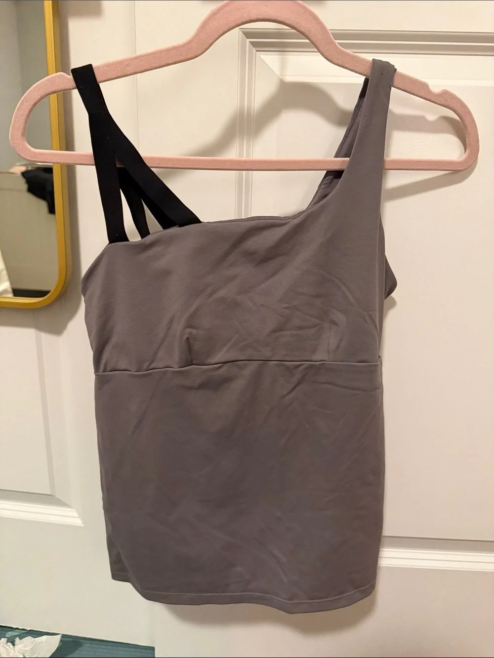 ALO Yoga One-Shoulder Taupe Dress with Black Straps